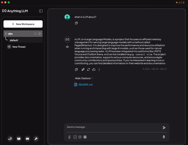 Chatting with an uploaded document in AnythingLLM using a local model