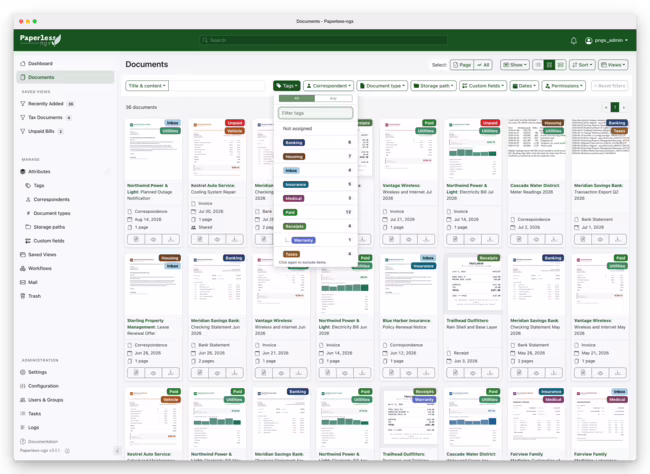 Filtering documents in Paperless-ngx by tags, correspondents and types